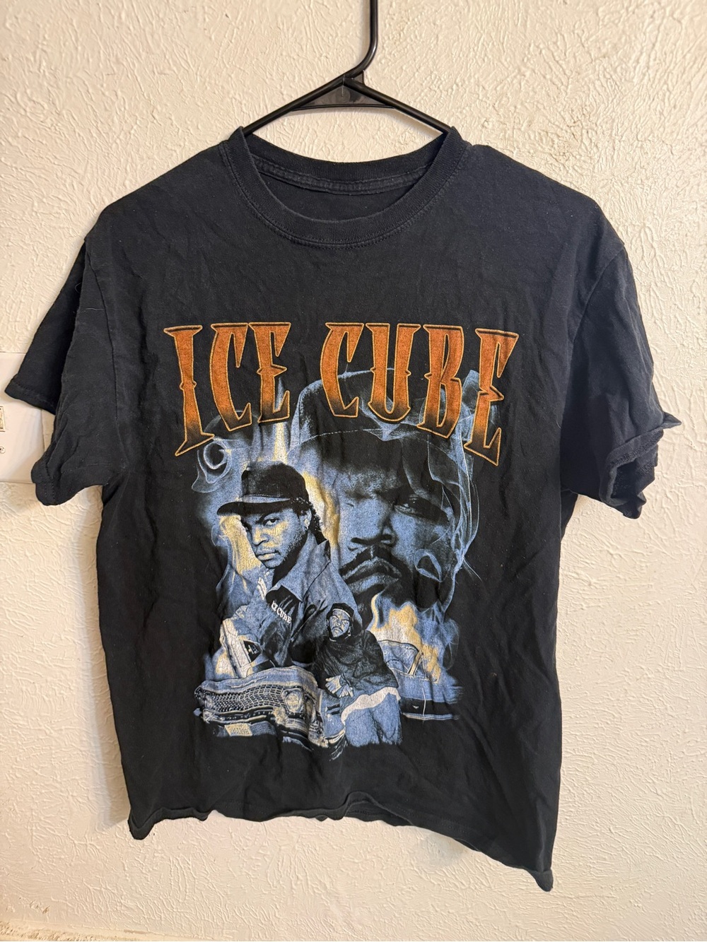 Ice Cube Graphic Tee - Black with Orange & Blue Print